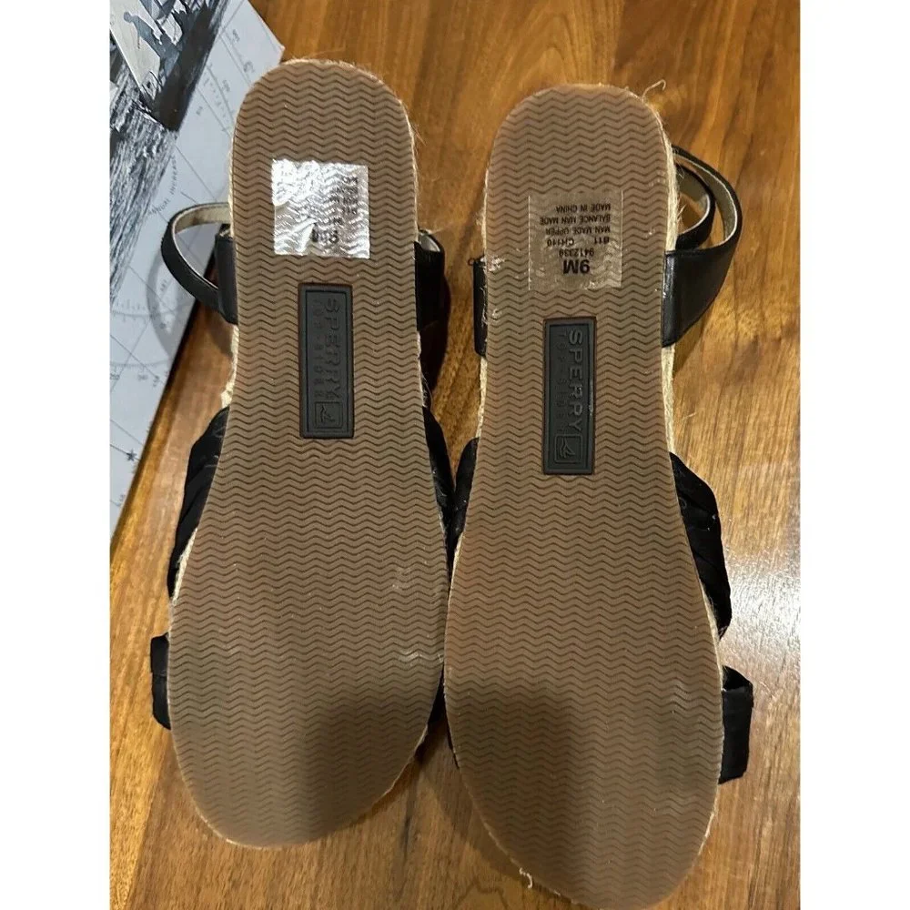Sperry Topsider‎ MARIGOT Black Flat Sandals Espadrilles Ankle Strap sz 9M, NIB